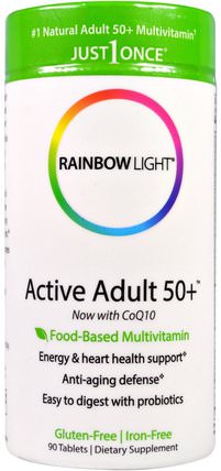 Just Once, Active Adult 50+, Food-Based Multivitamin, 90 Tablets by Rainbow Light, 維生素，男性多種維生素，女性多種維生素 HK 香港