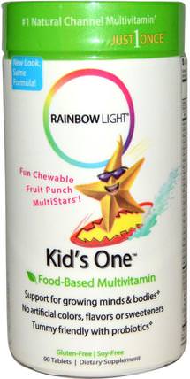 Kids One, Multistars, Food-Based Multivitamin, Fruit Punch, 90 Chewable Tablets by Rainbow Light, 維生素，多種維生素，兒童多種維生素 HK 香港