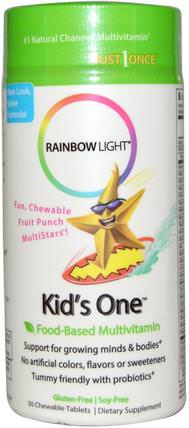 Kids One, MultiStars, Food-Based Multivitamin, Fruit Punch, 30 Chewable Tablets by Rainbow Light, 維生素，多種維生素，兒童多種維生素 HK 香港