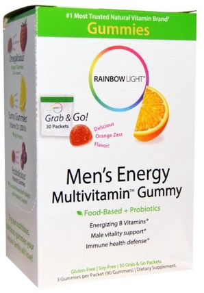Mens Energy Multivitamin Gummy, Delicious Orange Zest Flavor, 30 Packets by Rainbow Light, 維生素，男性多種維生素，熱敏性產品 HK 香港