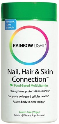 Nail, Hair & Skin Connection, Food-Based Formula, 60 Tablets by Rainbow Light, 健康，女性，頭髮補充劑，指甲補品，皮膚補充劑，皮膚 HK 香港
