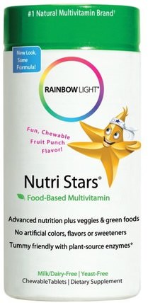 Nutri Stars, Food-Based Multivitamin, Fruit Punch Flavor, 60 Chewable Tablets by Rainbow Light, 維生素，多種維生素，兒童多種維生素 HK 香港