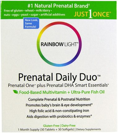 Prenatal Daily Duo, Prenatal One plus Prenatal DHA Smart Essentials, 1 Month Supply (30 Tablets + 30 Softgels) by Rainbow Light, 維生素，產前多種維生素 HK 香港