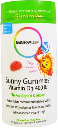 Sunny Gummies, Vitamin D3, Mandarin Orange, 400 IU, 60 Gummies by Rainbow Light, 熱敏感產品，維生素，維生素D gummies HK 香港
