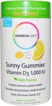 Sunny Gummies Vitamin D3, Lemon Flavor, 1.000 IU, 100 Gummies by Rainbow Light, 熱敏感產品，維生素，維生素D gummies HK 香港