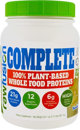 Complete, 100% Plant-Based Whole Food Protein, Vanilla, 34.1 oz (967.4 g) by Raw Fusion, 補充劑，原始融合 HK 香港