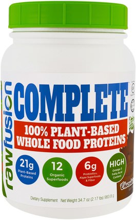 Complete, 100% Plant-Based Whole Food Proteins, Chocolate, 34.7 oz (983.8 g) by Raw Fusion, 補充劑，蛋白質 HK 香港