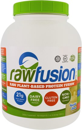 Raw Plant-Based Protein Fusion, Vanilla Bean, 65.3 oz (1854 g) by Raw Fusion, 補充劑，蛋白質 HK 香港