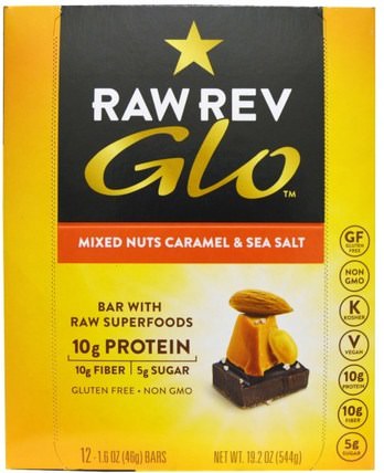 Glo, Mixed Nuts Caramel & Sea Salt, 12 Bars, 1.6 oz (46 g) Each by Raw Revolution, 補充劑，營養棒 HK 香港