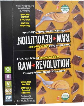 Superfood Bar, Chunky Peanut Butter Chocolate, 12 Bars, 1.6 oz (46 g) Each by Raw Revolution, 補充劑，營養棒 HK 香港