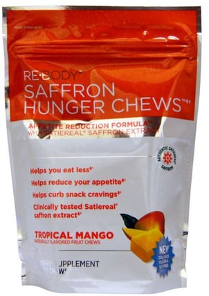 Saffron Hunger Chews, Tropical Mango, 30 Soft Chews by Rebody Safslim, 補品，藏紅花，減肥，飲食 HK 香港