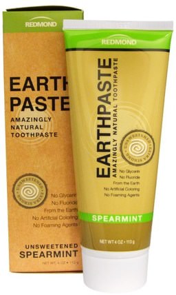 Earthpaste, Amazingly Natural Toothpaste, Unsweetened, Spearmint, 4 oz (113 g) by Redmond Trading Company, 洗澡，美容，牙膏 HK 香港