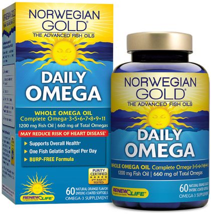 Daily Omega, Natural Orange Flavor, 60 Enteric-Coated Softgels by Renew Life, 補充劑，efa omega 3 6 9（epa dha） HK 香港