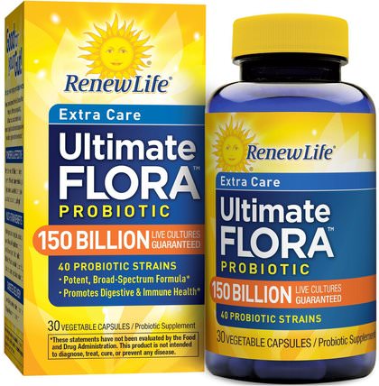 Extra Care, Ultimate Flora Probiotic, 150 Billion Live Cultures, 30 Vegetable Capsules by Renew Life, 補充劑，益生菌，冰冷藏產品 HK 香港