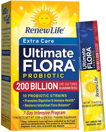 Extra Care, Ultimate Flora Probiotic, 200 Billion Live Cultures, 7 Packets, 0.86 oz (24.5 g) by Renew Life, 補充劑，益生菌 HK 香港
