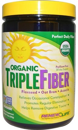 Organic Triple Fiber, 12 oz (340 g) by Renew Life, 補充劑，纖維，金合歡纖維 HK 香港