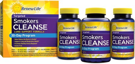Targeted, Smokers Cleanse, Lung Support Formula, 30 Day Program, 3-Part Program by Renew Life, 補充劑，5-htp，卡瓦卡瓦 HK 香港