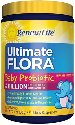 Ultimate Flora, Baby Probiotic, 4 Billion Live Cultures, 2.1 oz (60 g) by Renew Life, 補充劑，益生菌，兒童益生菌 HK 香港