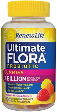 Ultimate Flora Probiotic Gummies, Natural Fruit Flavors, 3 Billion Live Cultures, 60 Gummies by Renew Life, 補充劑，益生菌，兒童益生菌 HK 香港