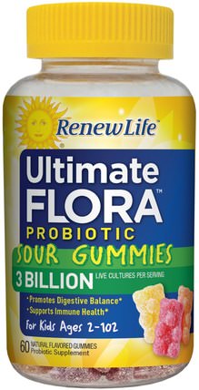 Ultimate Flora Probiotic Sour Gummies, 3 Billion Live Cultures, 60 Gummies by Renew Life, 補充劑，益生菌，兒童益生菌 HK 香港