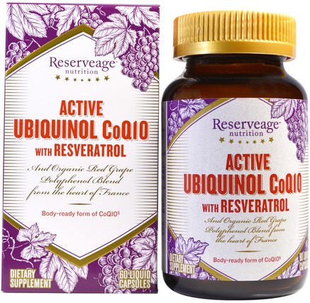 Active Ubiquinol CoQ10, with Resveratrol, 60 Liquid Capsules by ReserveAge Nutrition, 補充劑，抗氧化劑，泛醇qh HK 香港