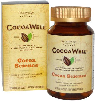 CocoaWell, Whole-Food Cocoa with Pure Plant Flavanol Complex, 60 Veggie Caps by ReserveAge Nutrition, 補充劑，抗氧化劑 HK 香港