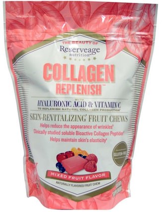 Collagen Replenish, Mixed Fruit Flavor, 60 Soft Chews by ReserveAge Nutrition, 健康，骨骼，骨質疏鬆症，抗衰老，膠原蛋白 HK 香港