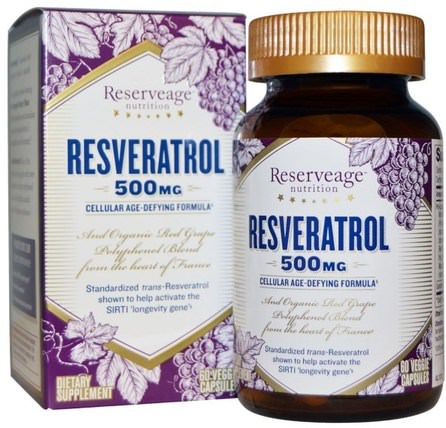 Resveratrol, 500 mg, 60 Veggie Caps by ReserveAge Nutrition, 補充劑，白藜蘆醇 HK 香港
