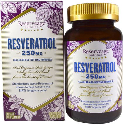 Resveratrol, Cellular Age-Defying Formula, 250 mg, 120 Veggie Caps by ReserveAge Nutrition, 補充劑，白藜蘆醇 HK 香港