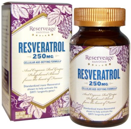 Resveratrol, Cellular Age-Defying Formula, 250 mg, 60 Veggie Caps by ReserveAge Nutrition, 補充劑，白藜蘆醇 HK 香港