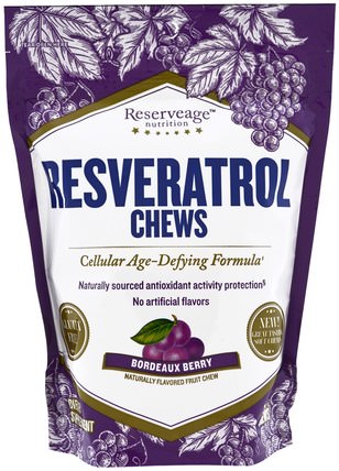 Resveratrol Chews, Bordeaux Berry, 30 Soft Chews by ReserveAge Nutrition, 補充劑，白藜蘆醇，抗衰老 HK 香港