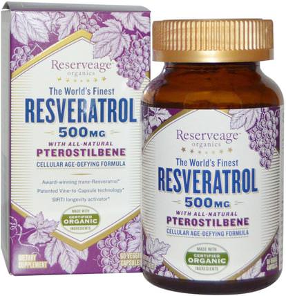 Resveratrol With All-Natural Pterostilbene, 500 mg, 60 Veggie Caps by ReserveAge Nutrition, 補品，紫檀芪，白藜蘆醇 HK 香港