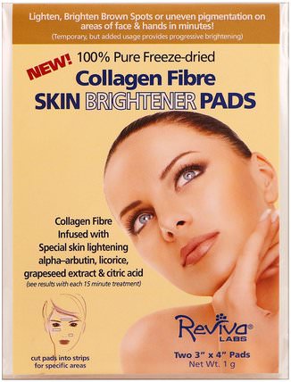 Collagen Fibre Skin Brightener Pads, 2 Pads, 3 x 4 Each by Reviva Labs, 健康，骨骼，骨質疏鬆症，膠原蛋白，美容，面部護理，面霜，乳液 HK 香港