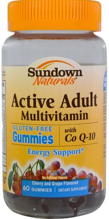 Active Adult Multivitamin, with Co Q-10, Cherry and Grape Flavored, 60 Gummies by Sundown Naturals, 熱敏感產品，維生素，多種維生素gummies HK 香港