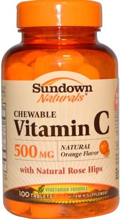 Chewable Vitamin C, Natural Orange Flavor, 500 mg, 100 Tablets by Sundown Naturals, 維生素，維生素C，維生素C咀嚼片 HK 香港