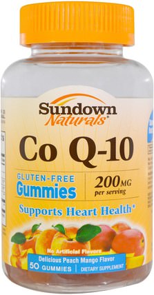 Co Q-10, 200 mg, Peach Mango Flavor, 50 Gummies by Sundown Naturals, 熱敏感產品，補品，gummies HK 香港