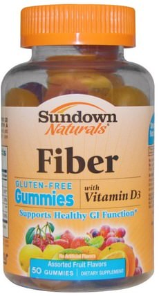Fiber with Vitamin D3, Assorted Fruit Flavors, 50 Gummies by Sundown Naturals, 熱敏性產品，補品，纖維 HK 香港