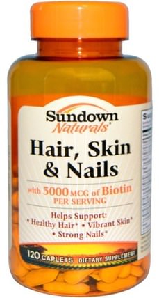 Hair, Skin & Nails, 120 Caplets by Sundown Naturals, 健康，女性，皮膚，頭髮補充劑，指甲補充劑，皮膚補充劑 HK 香港