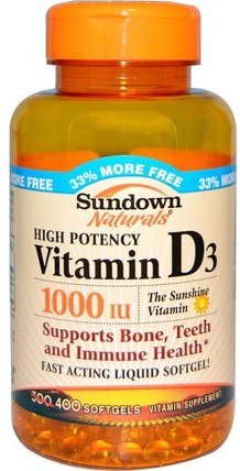 Vitamin D3, 1000 IU, 400 Softgels by Sundown Naturals, 維生素，維生素D3 HK 香港