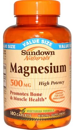 Magnesium, 500 mg, 180 Caplets by Sundown Naturals, 補品，礦物質，氧化鎂 HK 香港