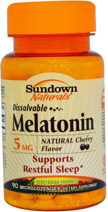 Melatonin, Dissolvable, 5 mg, 90 Microlozenges by Sundown Naturals, 補充劑，褪黑激素5毫克 HK 香港
