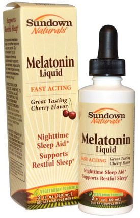 Melatonin Liquid, Cherry Flavor, 2 fl oz (59 ml) by Sundown Naturals, 補充劑，褪黑激素1毫克 HK 香港
