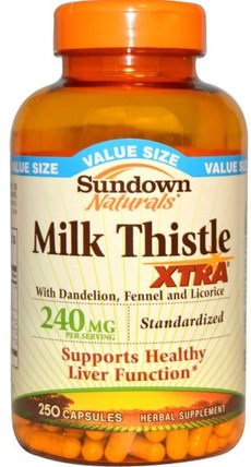 Milk Thistle Xtra, 240 mg, 250 Capsules by Sundown Naturals, 健康，排毒，奶薊（水飛薊素） HK 香港