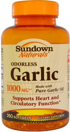 Odorless Garlic, 1.000 mg, 250 Softgels by Sundown Naturals, 補充劑，抗生素，大蒜油 HK 香港