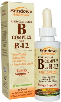 B-Complex with B-12, Sublingual Liquid, 2 fl oz (59 ml) by Sundown Naturals, 維生素，維生素B，維生素B液，維生素B12 - 液體 HK 香港