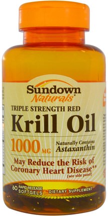 Triple Strength Red Krill Oil, 1000 mg, 60 Rapid Release Softgels by Sundown Naturals, 補充劑，efa omega 3 6 9（epa dha），磷蝦油 HK 香港