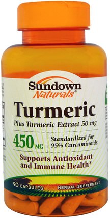 Turmeric, 450 mg, 90 Capsules by Sundown Naturals, 補充劑，抗氧化劑，薑黃素，薑黃 HK 香港