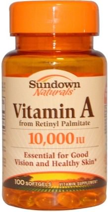 Vitamin A, 10.000 IU, 100 Softgels by Sundown Naturals, 維生素，維生素a HK 香港