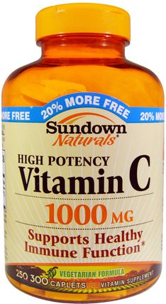 Vitamin C, 1000 mg, 300 Caplets by Sundown Naturals, 維生素，維生素c HK 香港
