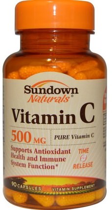 Vitamin C, 500 mg, 90 Capsules by Sundown Naturals, 維生素，維生素c，維生素c釋放時間 HK 香港
